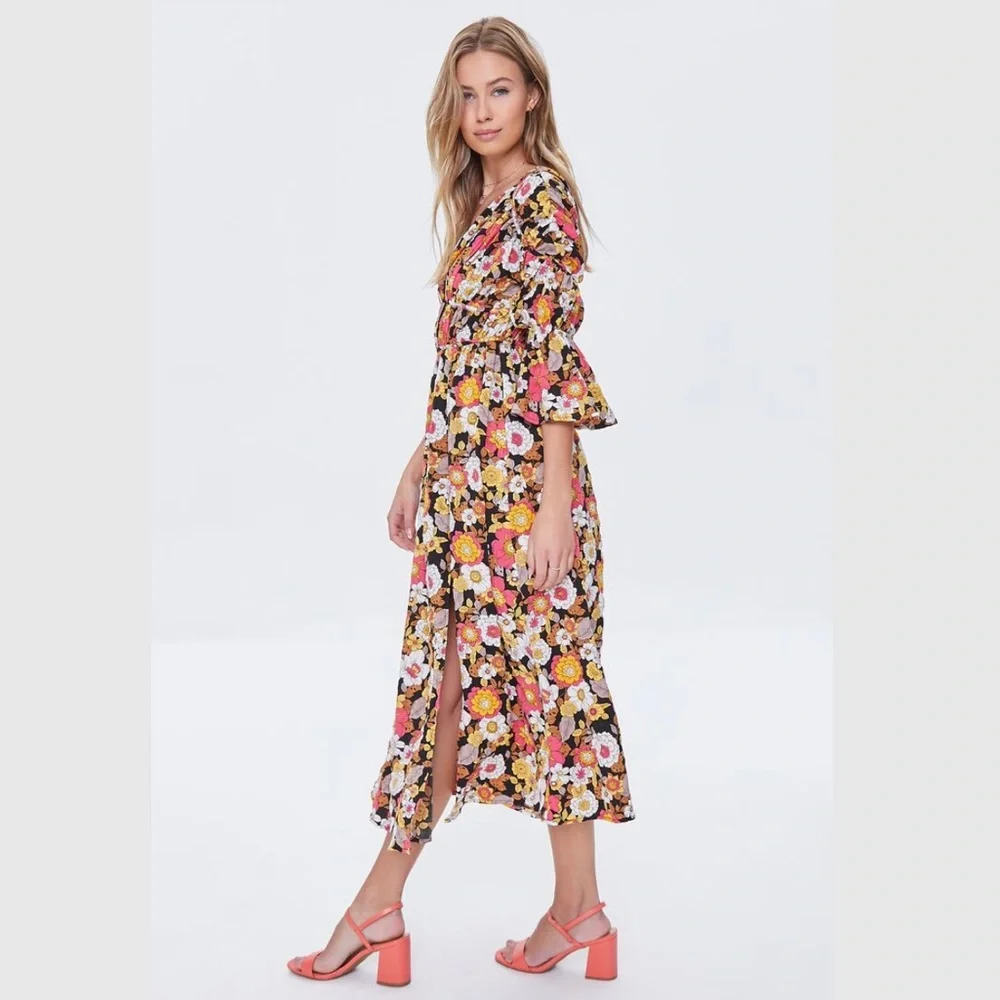 Floral Print Bell Sleeve Dress - Picture 5 of 6